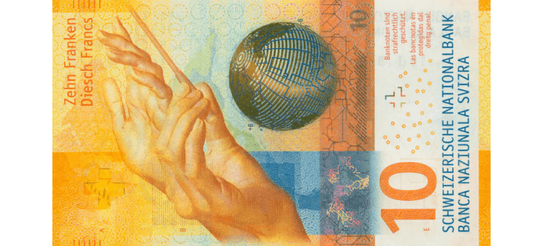 Franco Suizo - Imagen del anverso del billete de 10 CHF