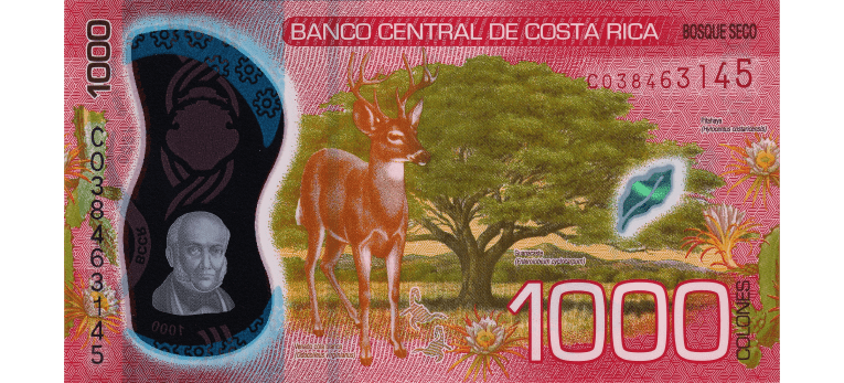 Colon Costarricense - Imagen del reverso del billete de 1000 CRC