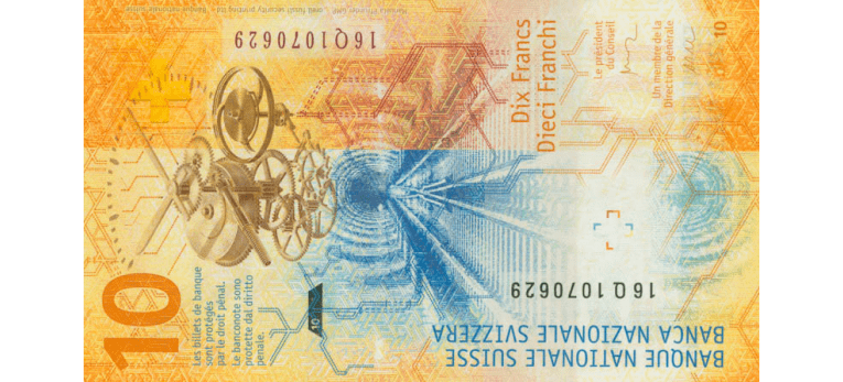 Franco Suizo - Imagen del reverso del billete de 10 CHF