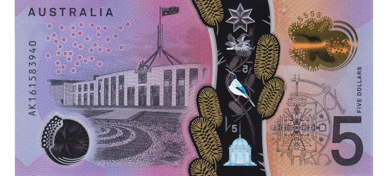 Dolar Australiano - Imagen del reverso del billete de 5 AUD