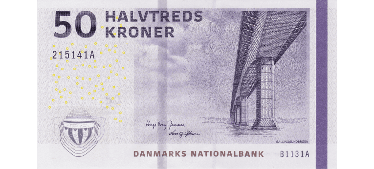 Corona Danesa - Imagen del anverso del billete de 50 DKK