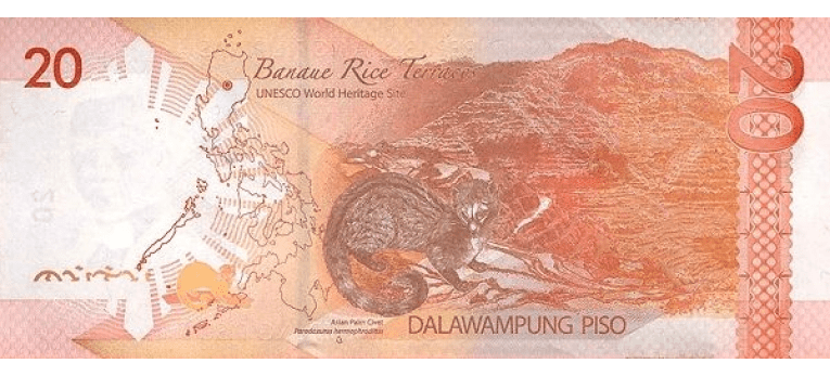 Peso Filipino - Imagen del reverso del billete de 20 PHP