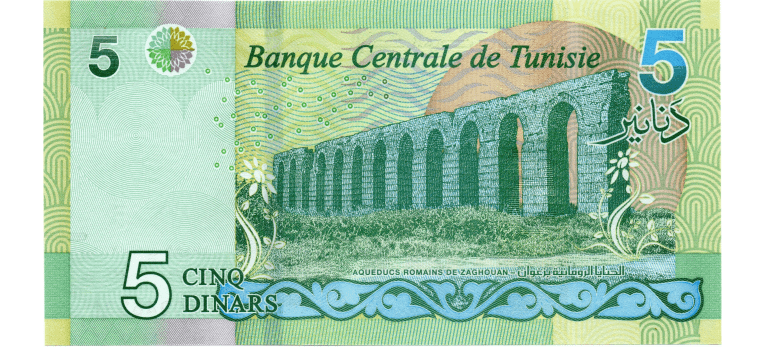 Dinar Tunecino - Imagen del reverso del billete de 5 TND
