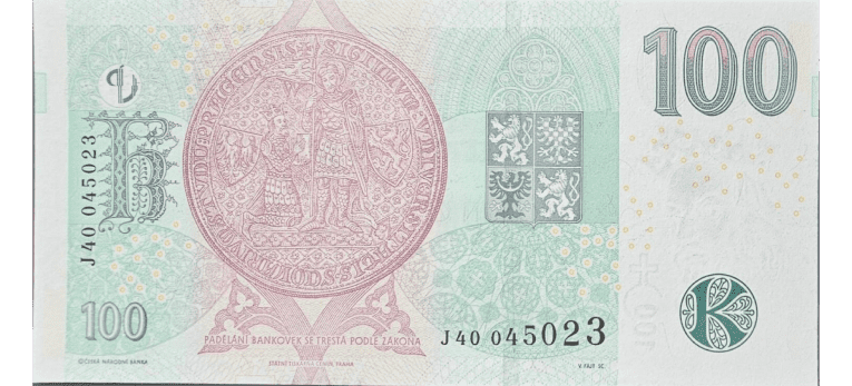 Corona Checa - Imagen del reverso del billete de 100 CZK