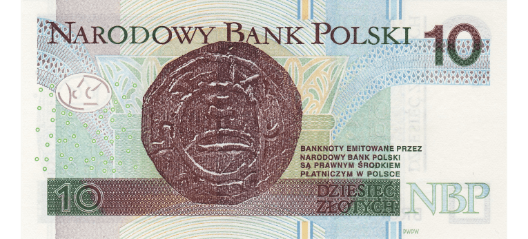 Zloty Polaco - Imagen del reverso del billete de 10 PLN