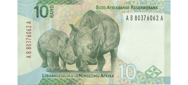 Rand Sudafricano - Imagen del reverso del billete de 10 ZAR