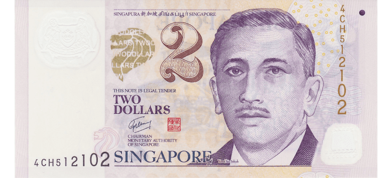 Dolar Singapur - Imagen del anverso del billete de 2 SGD