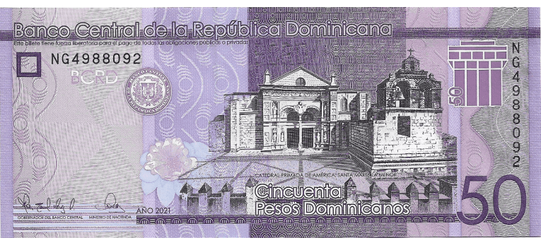 Pesos Dominicanos - Imagen del anverso del billete de 50 DOP