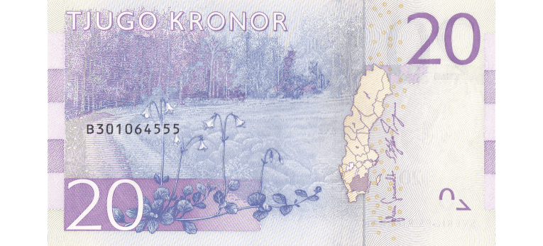 Corona Sueca - Imagen del reverso del billete de 20 SEK