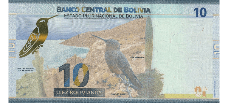 Boliviano - Imagen del reverso del billete de 10 BOB