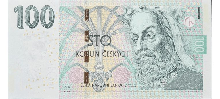 Corona Checa - Imagen del anverso del billete de 100 CZK