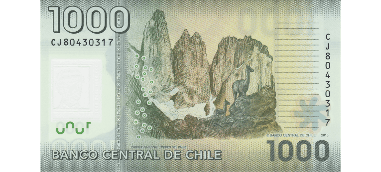 Peso Chileno - Imagen del reverso del billete de 1000 CLP
