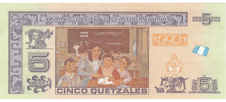Quetzal Guatemala - Imagen del reverso del billete de 5 GTQ
