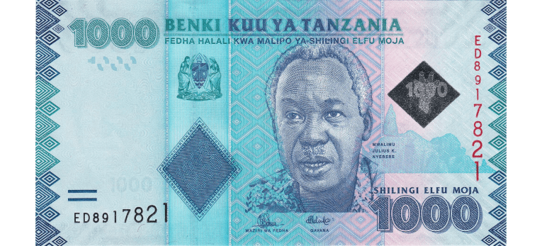 Chelin Tanzano - Imagen del anverso del billete de 1000 TZS